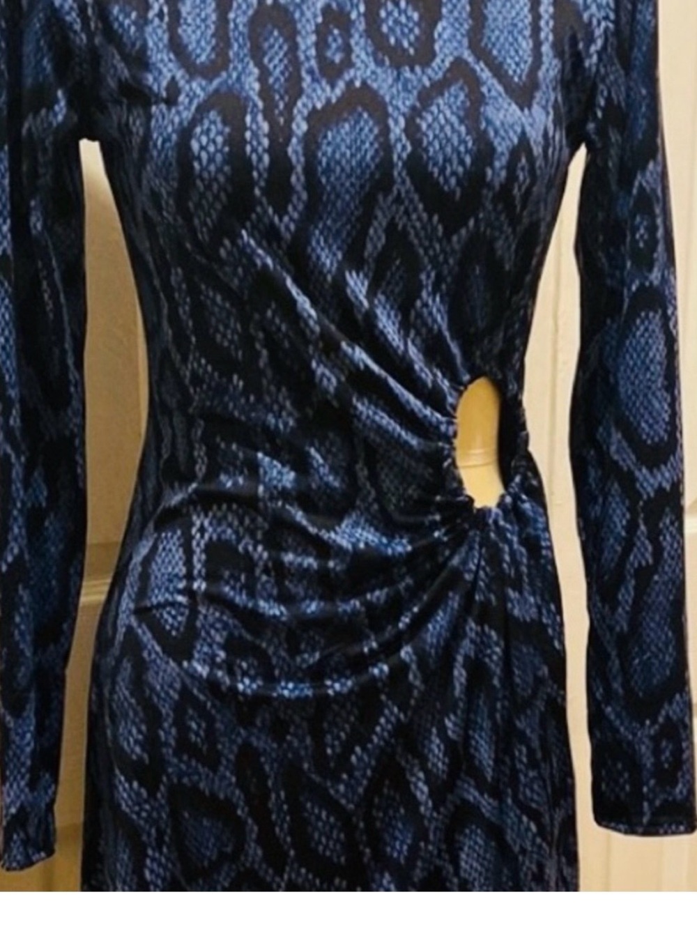 DANIELLE BERNSTEIN Blue Snake-Print Long Sleeve Cutout mini Dress